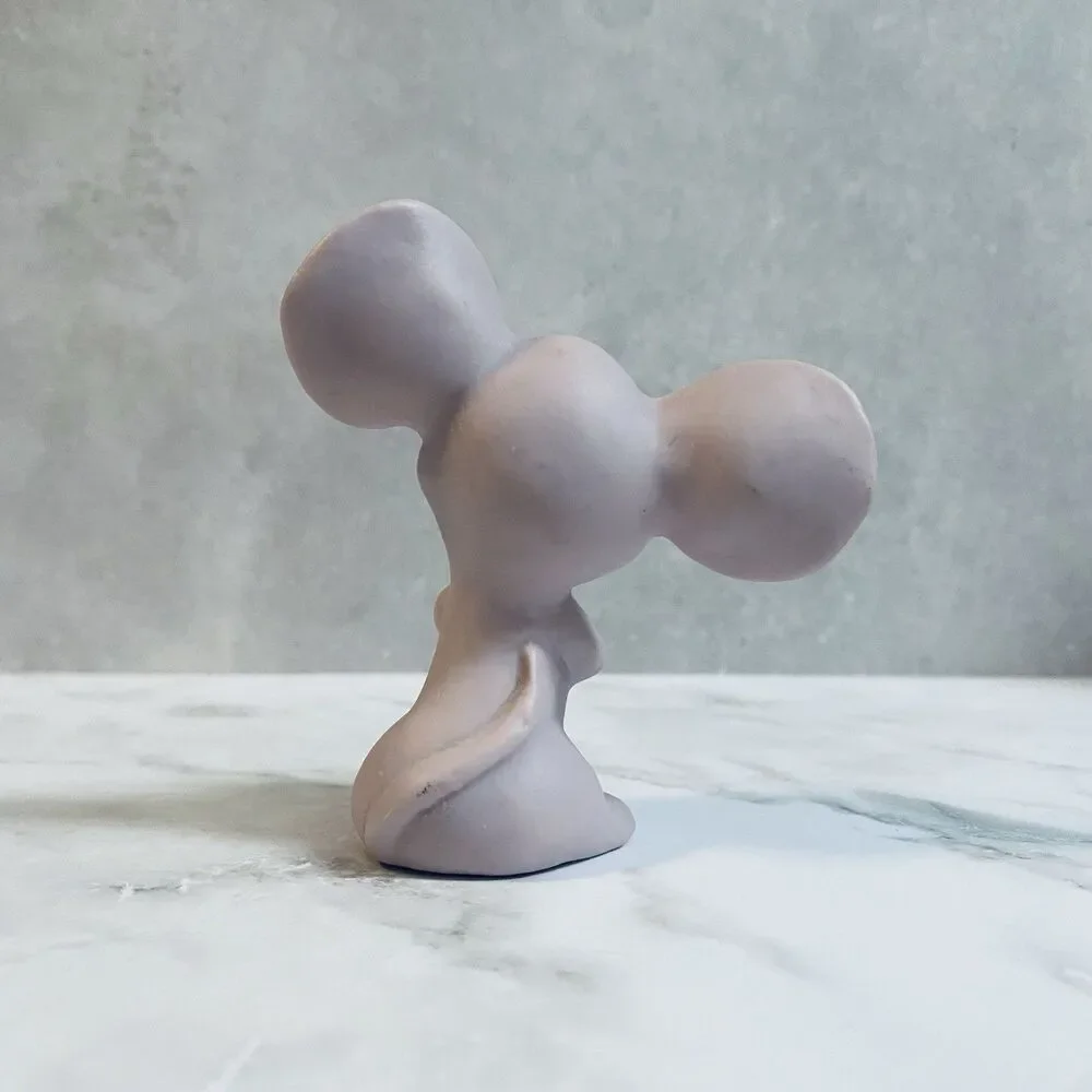 Vintage Kitsch Pink Ceramic Big Ear Mouse Figurine Japan